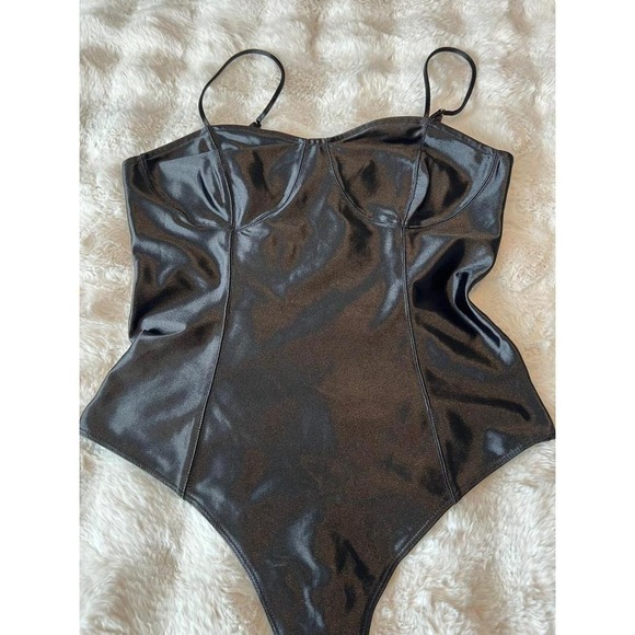 H&M Tops - Black H&M corset‎ bodysuit adjustable straps Black Satin Size S